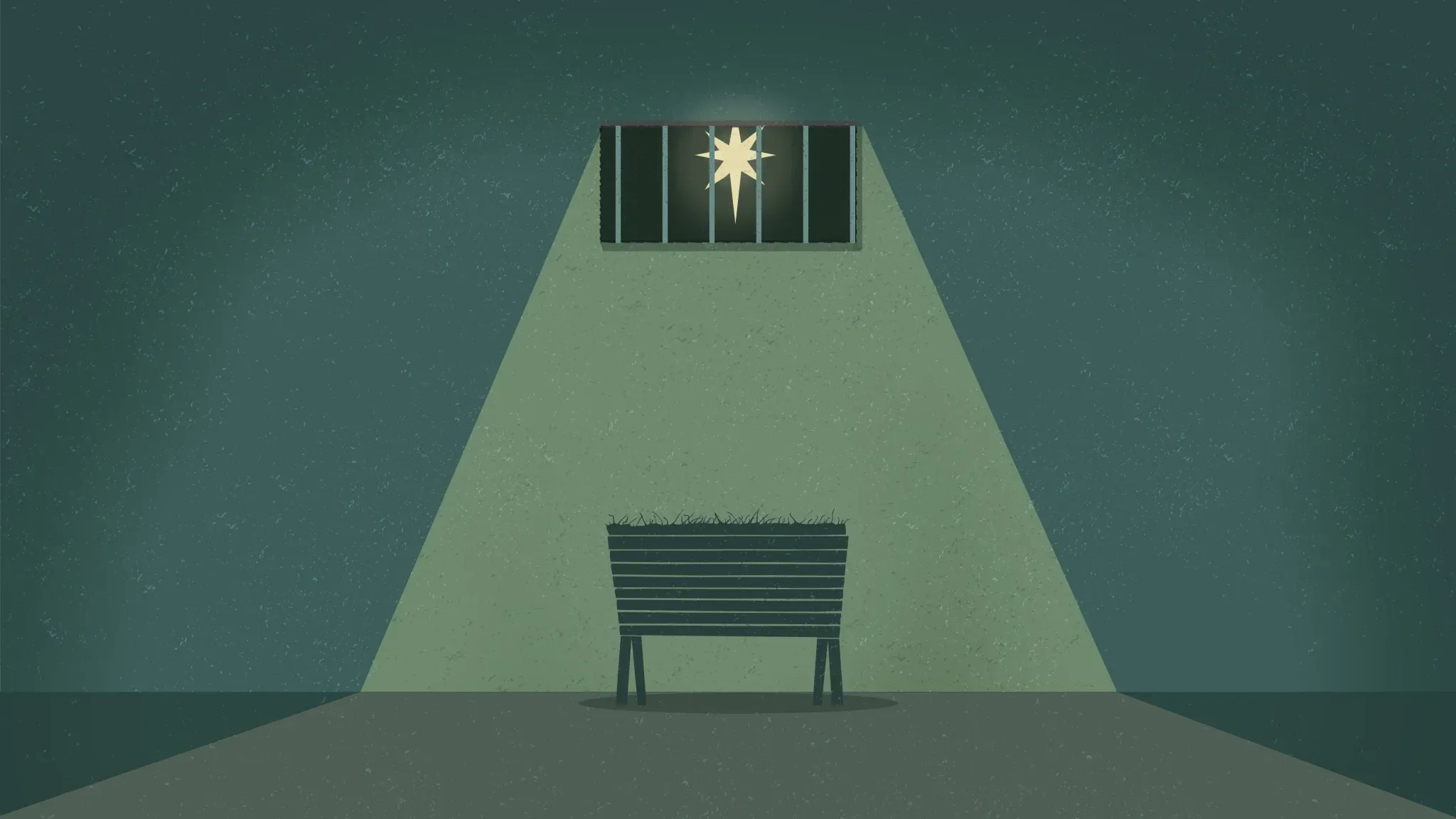 Ilustración de un pesebre con fondo verde